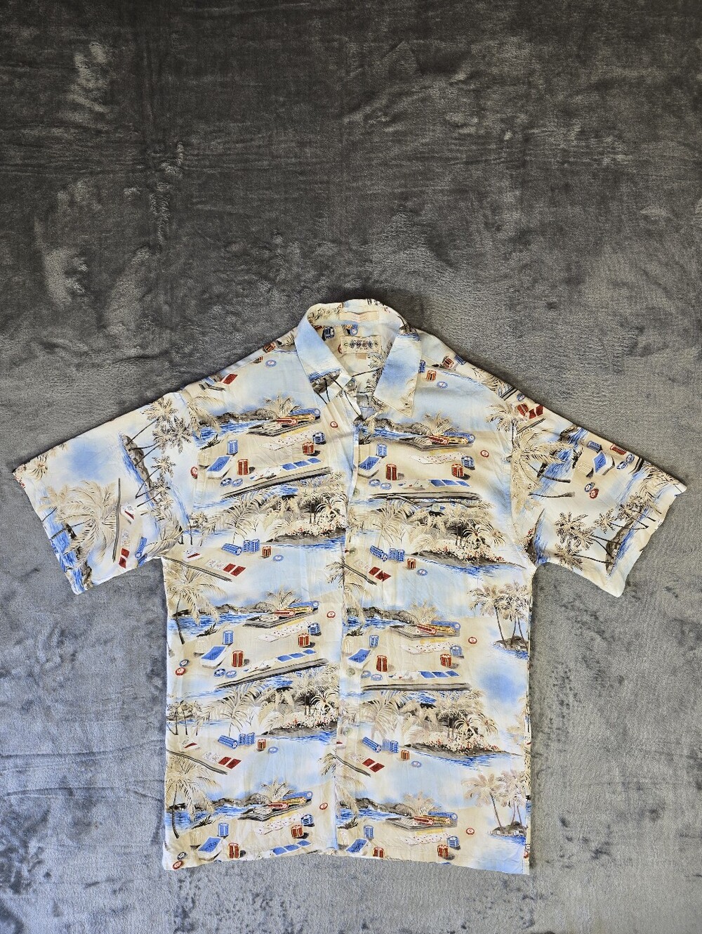 Vintage Campia Moda Hawaiian Poker Button Up Shirt Size Medium